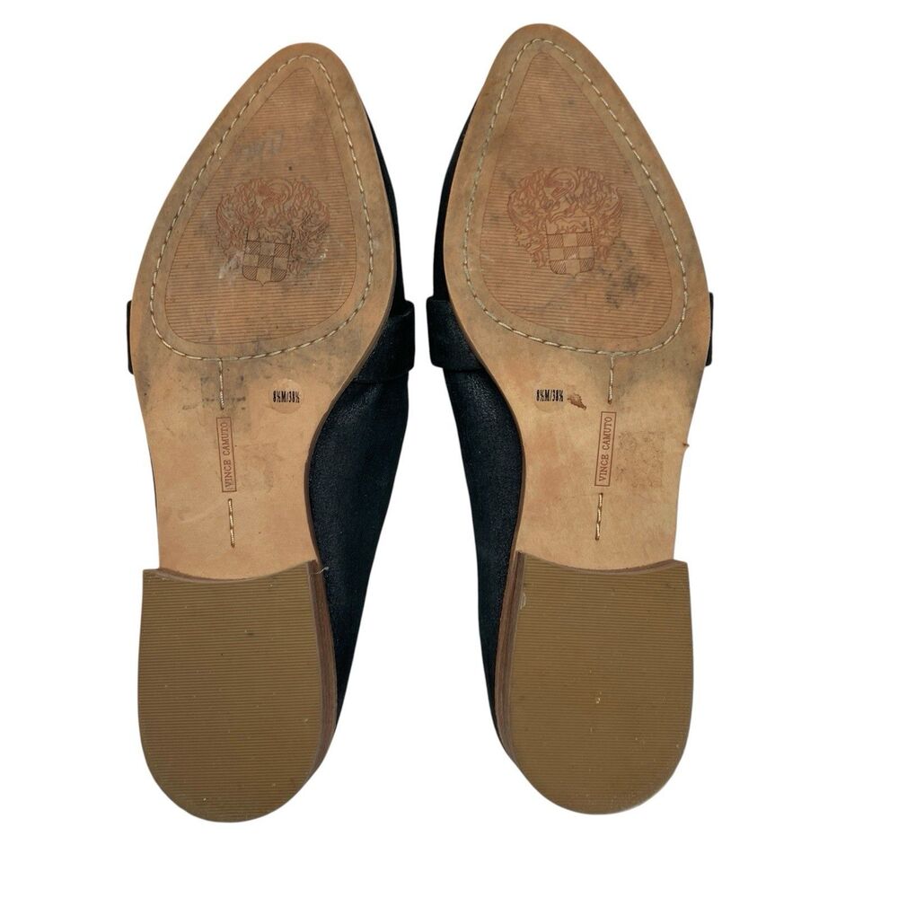 Vince Camuto Black Leather Kristie Pointed Mules Elevated Basic Flats Womens 8.5 - Picture 6 of 13